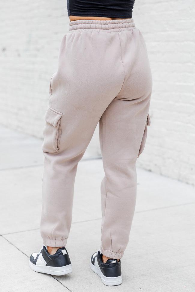 On The Go Taupe Fleece Cargo Jogger FINAL SALE Product Image