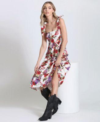 Avec Les Filles Womens Linen-Blend Floral-Print Fit & Flare Dress Product Image