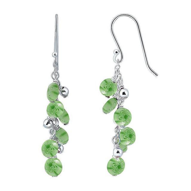 Aleure Precioso Sterling Silver Colored Round Glass Bead Drop Fishhook Earrings, Womens, Green Product Image