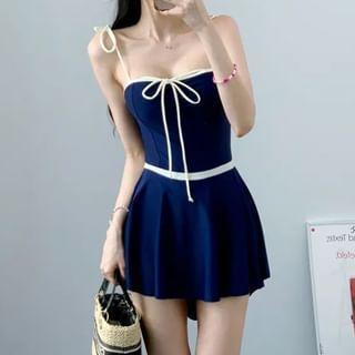 Spaghetti Strap Two Tone Swim Dress Product Image