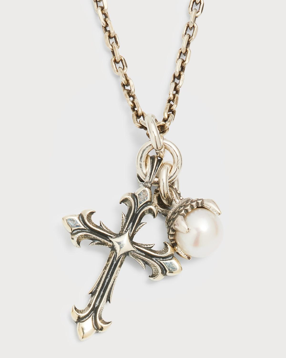 Mens Freshwater Pearl and Cross Pendant Necklace, 22L Product Image