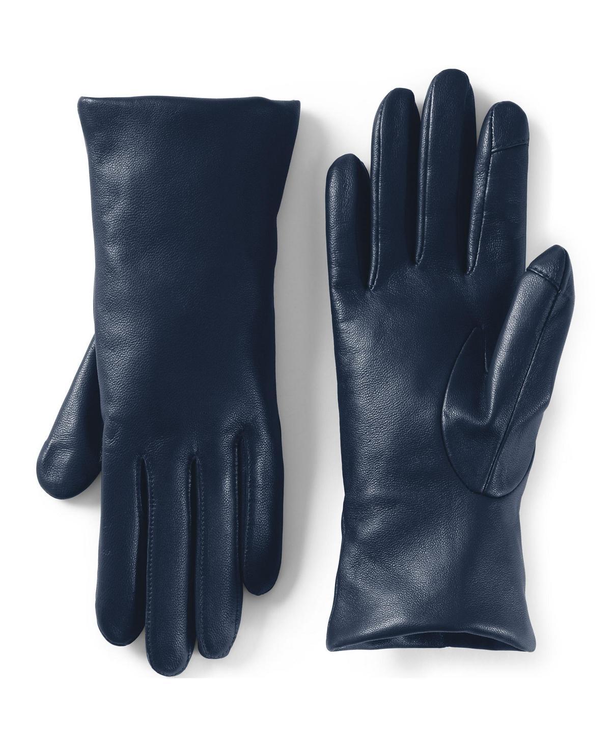 Womens Lands End Touch Screen Compatible Leather Gloves with Cashmere Lining Black Product Image