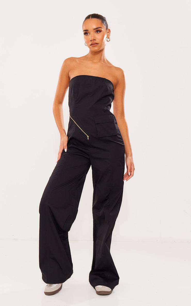 Black Woven Pocket Detail Bandeau Jumpsuit Product Image