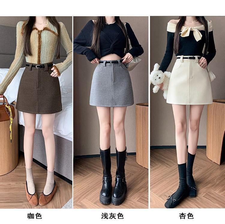 High Waist Plain Mini A-Line Skirt Product Image