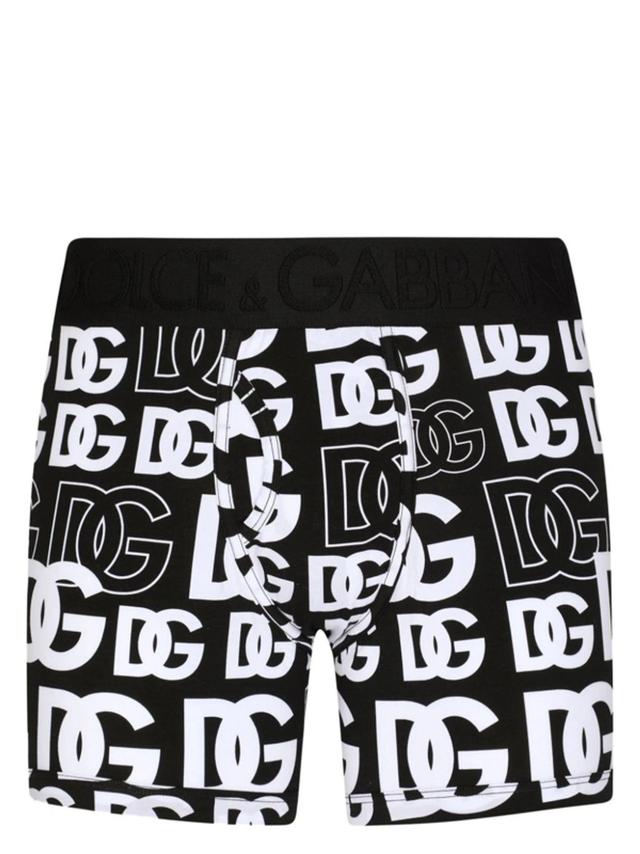 Long-leg Two-way Stretch Jersey Boxers With Dg Logo Print In Black Product Image