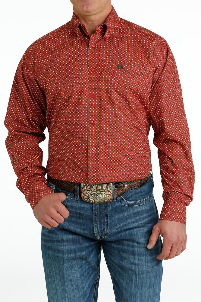 SALE Cinch® Men's L/S Red Brown/White Print Button Shirt Product Image