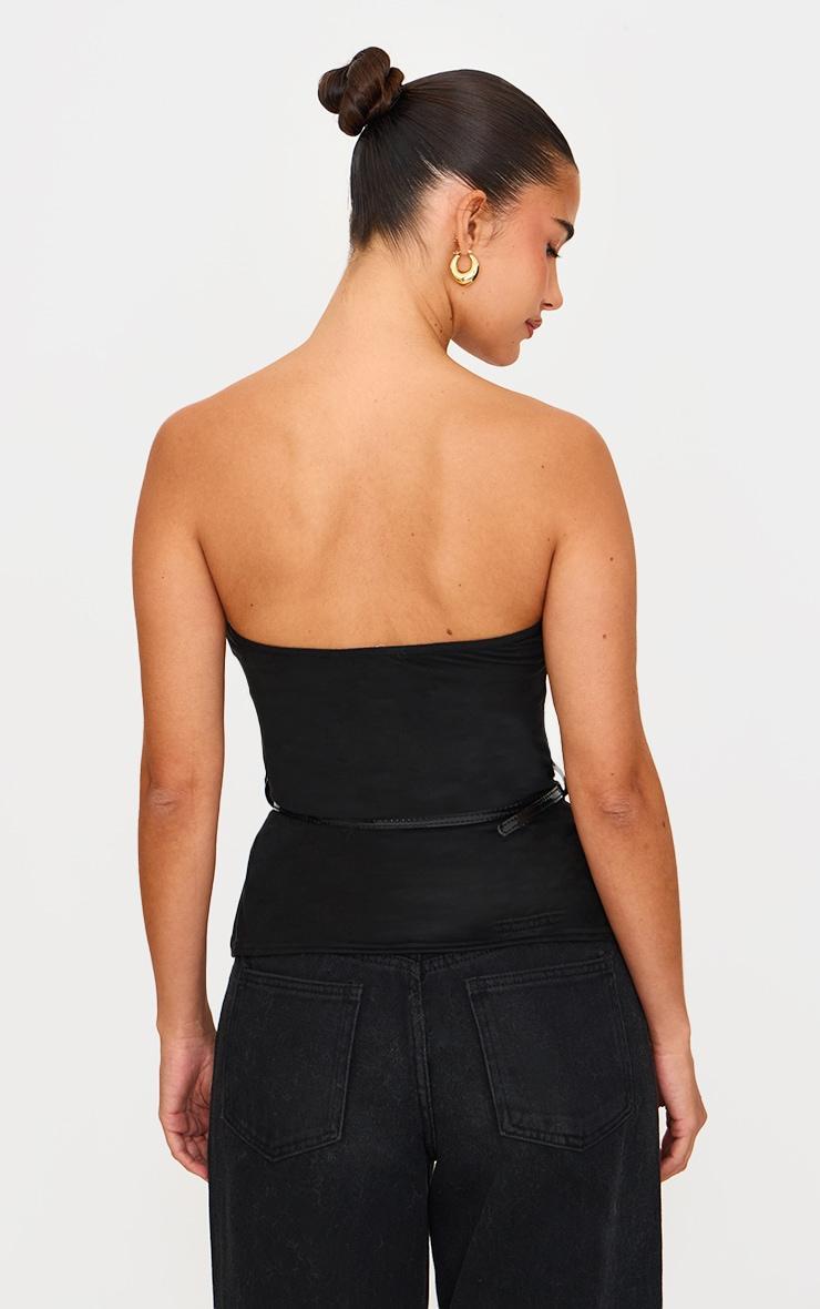 Black Faux Suede Bandeau Belt Detail Long Top Product Image