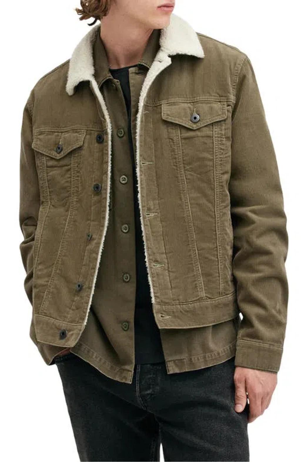 ALLSAINTS Westy Fleece Lined Corduroy Trucker Jacket In Taylor Green Product Image