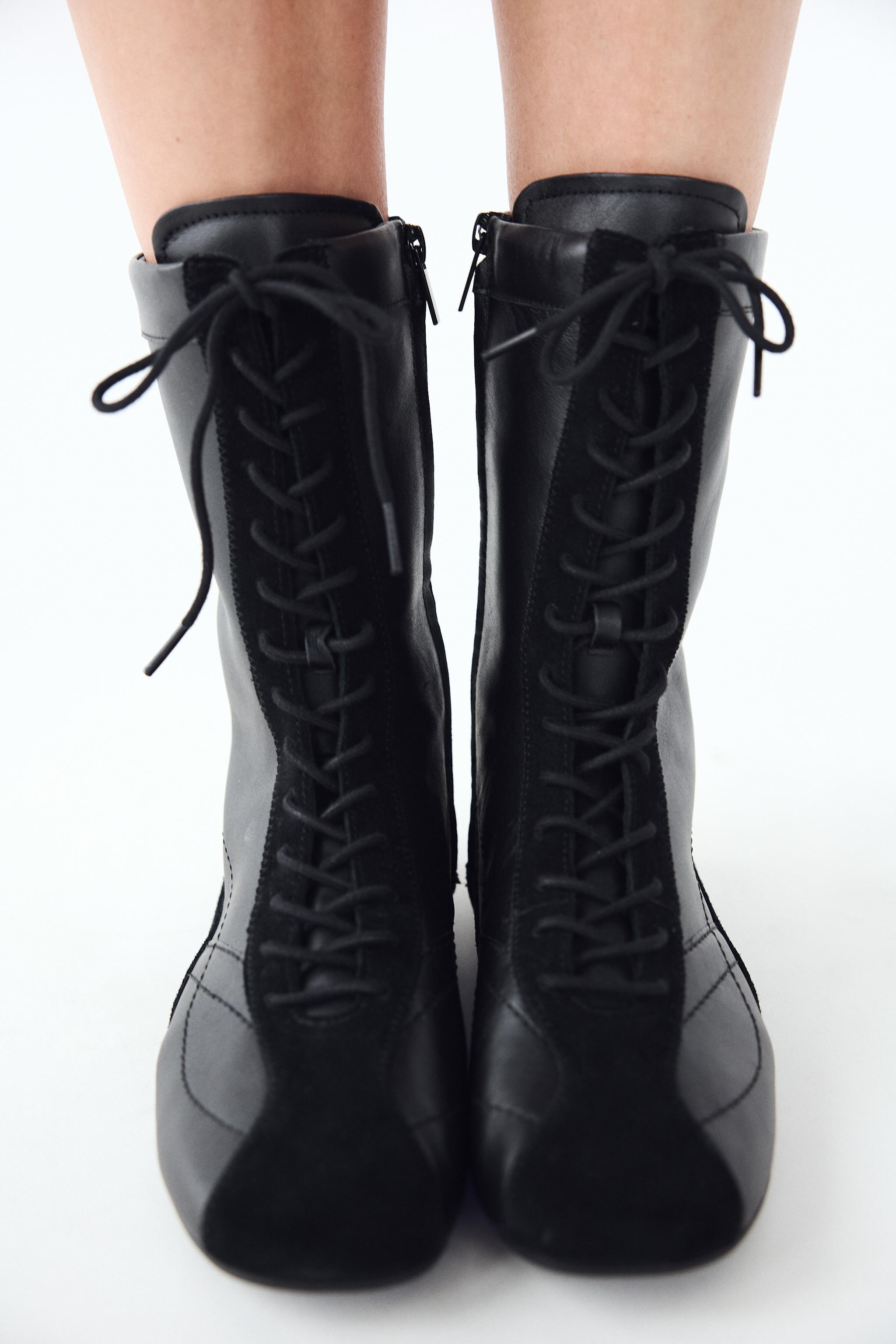 LACE-UP FLAT LEATHER ANKLE BOOTS product image