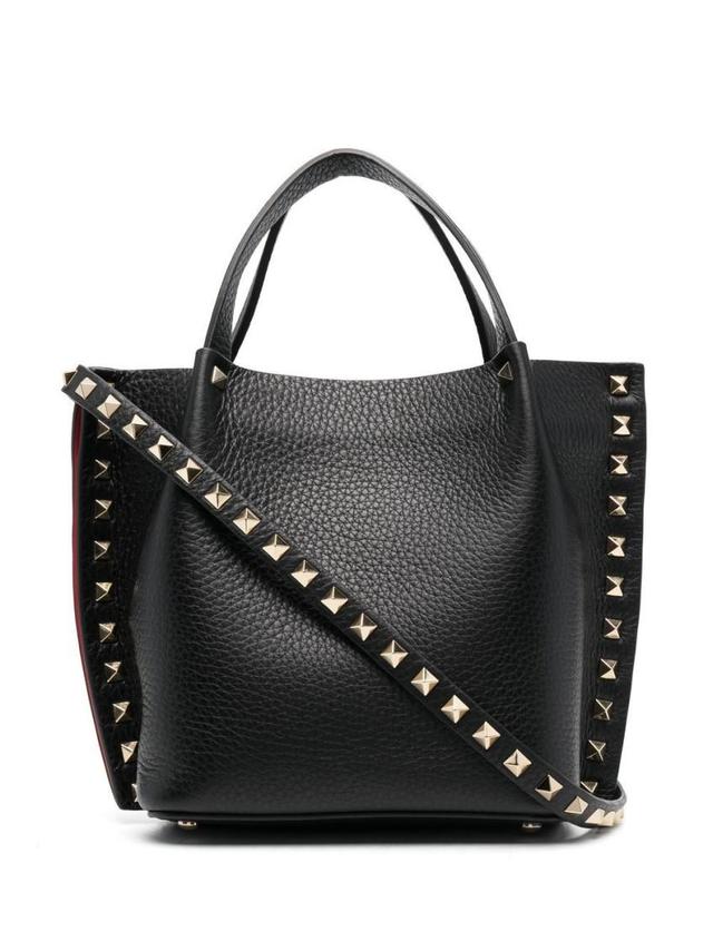 Rockstud Small Leather Tote Bag In Black Product Image