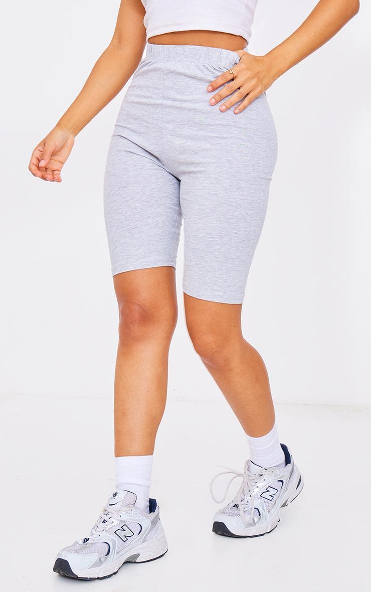 Petite Basic Grey Cotton Blend Bike Shorts Product Image