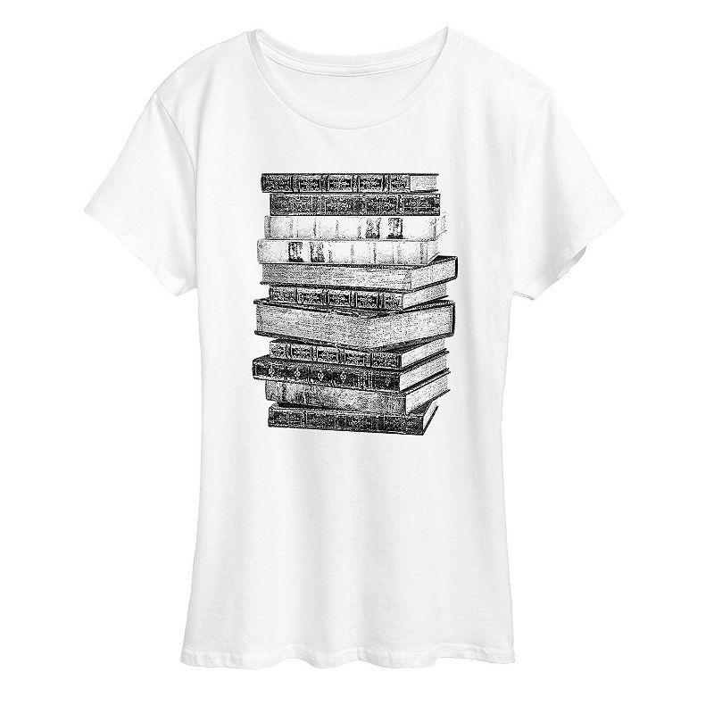 Womens Stacked Books Graphic Tee, Girls Grey Gray Product Image