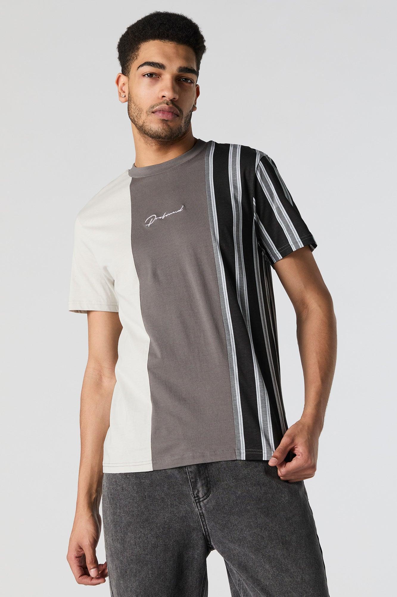 Profound Embroidered Striped Colourblock T-Shirt Male Product Image