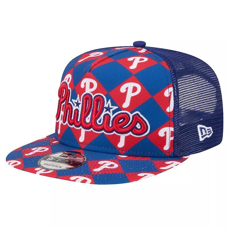 Mens New Era Royal Philadelphia Phillies Seeing Diamonds A-Frame Trucker 9FIFTY Snapback Hat Product Image