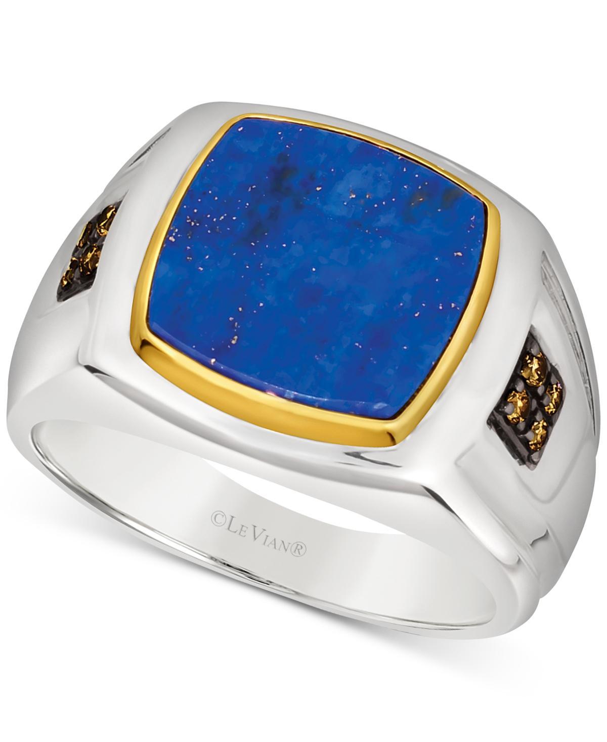 Le Vian Mens Lapis Lazuli & Chocolate Diamond (1/10 ct. t.w.) Ring in Sterling Silver & 14k Gold Product Image