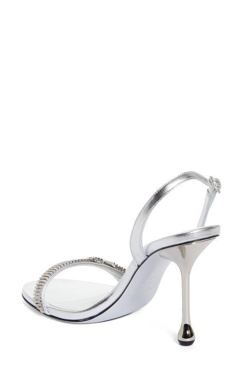 JIMMY CHOO Tabatha 95 Leather Metallic Heeled Sandals In Silver/crystal Product Image