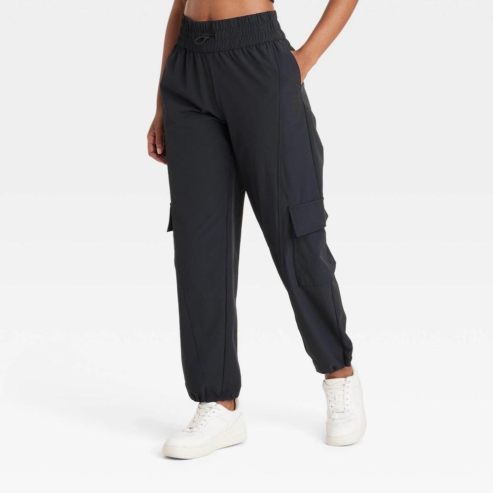 Womens Mid-Rise Woven Cinched Pants - JoyLab Black L Product Image