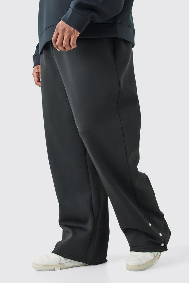 Mens Black Plus Straight Leg Popper Hem Scuba Joggers, Black Product Image