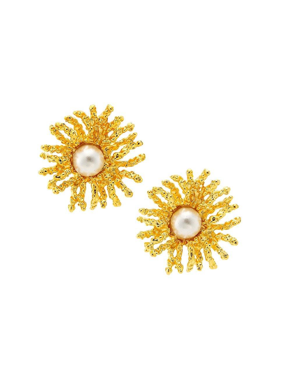 Womens Coral Reef 22K Gold-Plated & Faux Pearl Stud Earrings Product Image