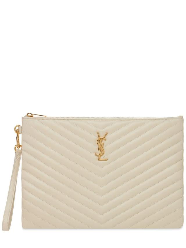 SAINT LAURENT Monogram Quilted Leather Pouch In Crema Soft Product Image