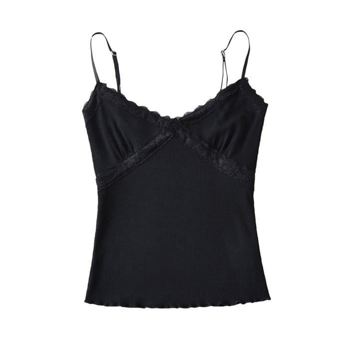 V-Neck Plain Lace Trim Crop Camisole Top Product Image