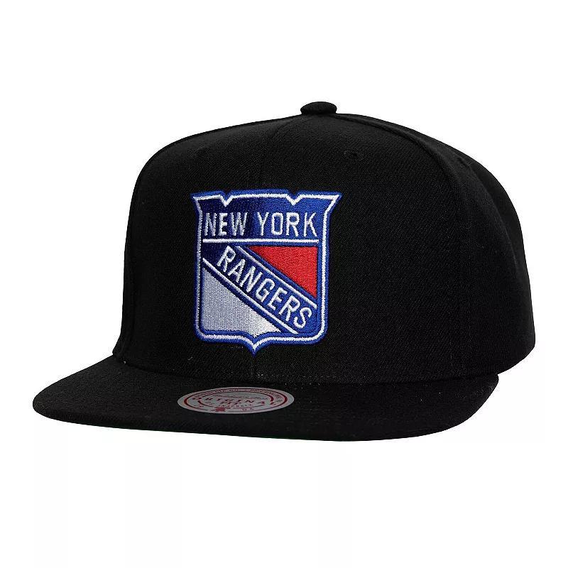 Mens Mitchell & Ness Black New York Rangers Core Top Spot Snapback Hat Product Image