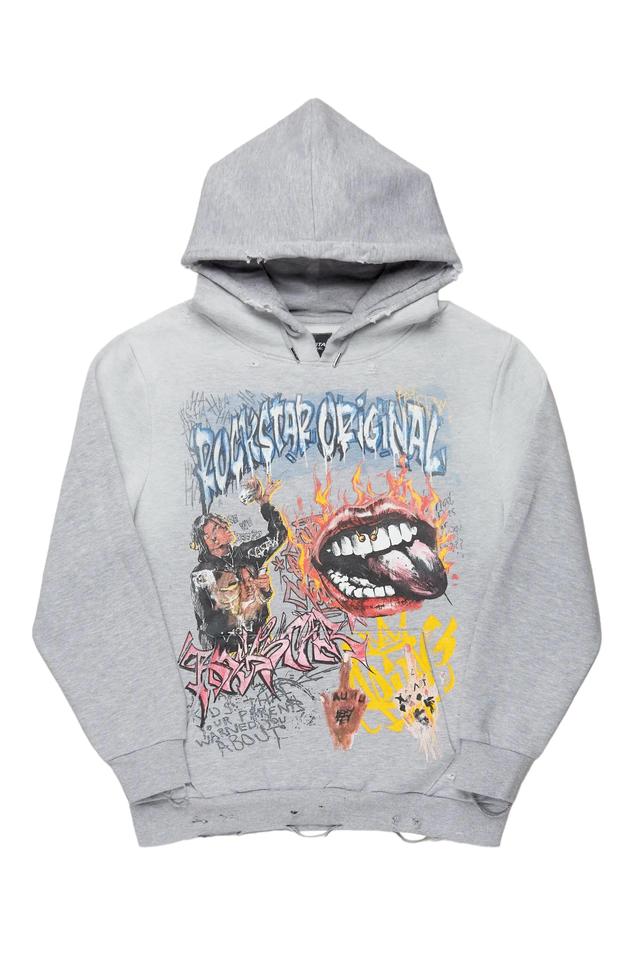 Yooz Heather Grey Graphic Hoodie Male Product Image