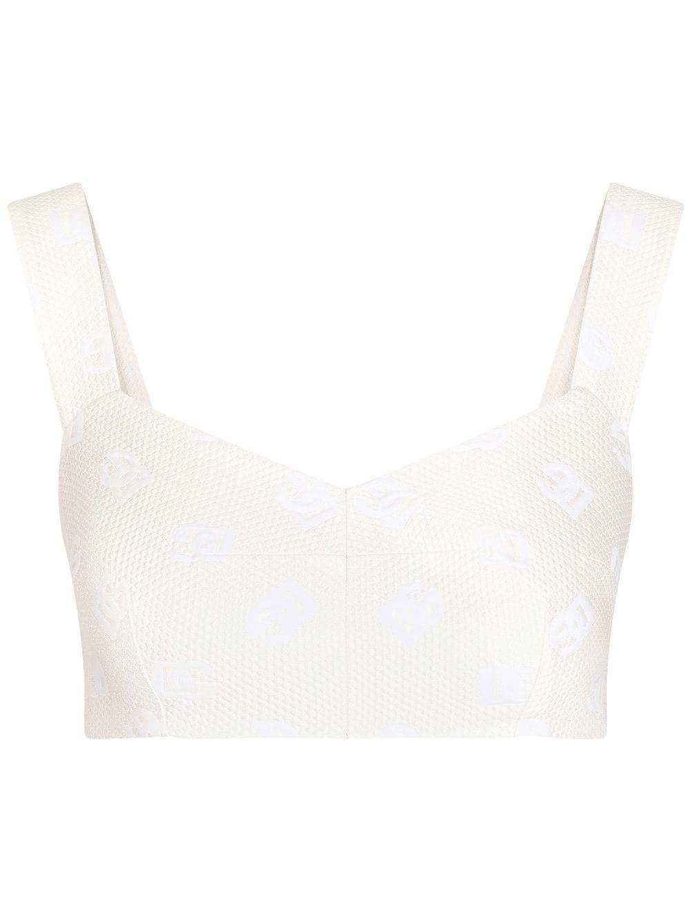 DOLCE & GABBANA Logo-jacquard Cropped Top In White Product Image