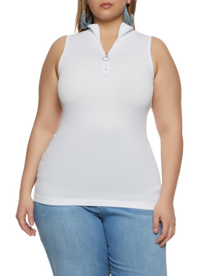 Womens Plus Size Ribbed Sleeveless Zip Neck Top Product Image