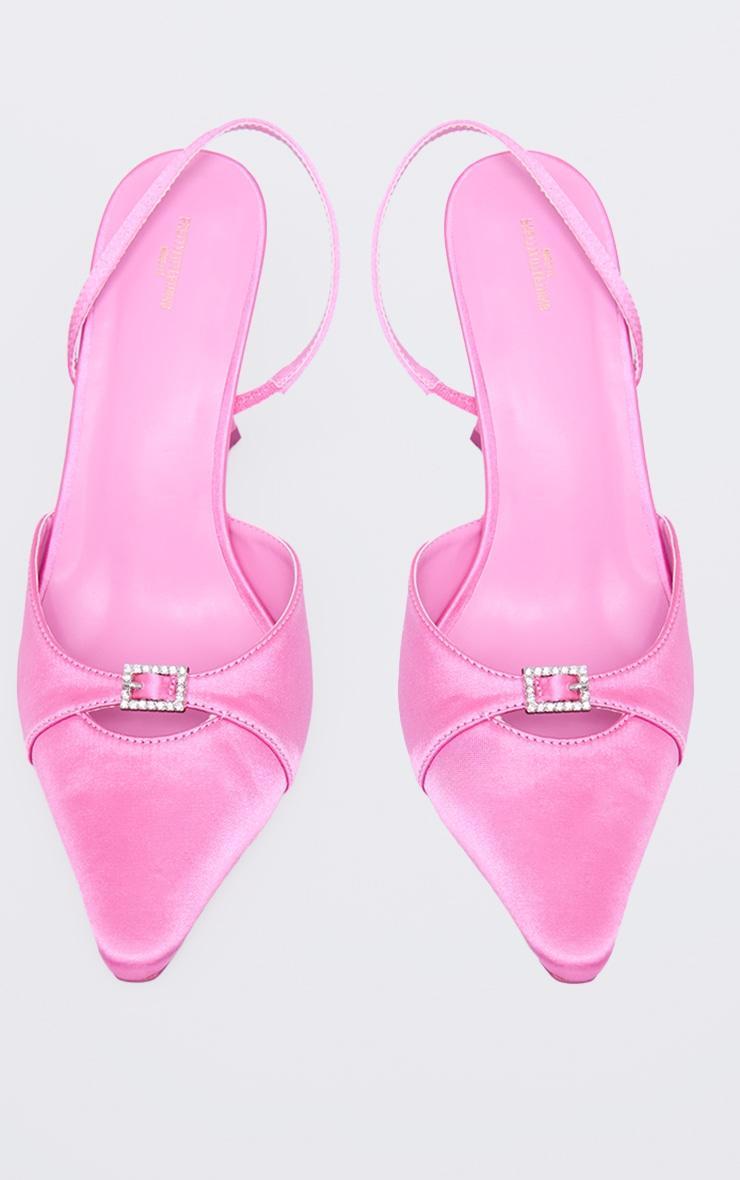 Pink Wide Fit Satin Point Toe Diamante Buckle Sling Back Heeled Sandals Product Image