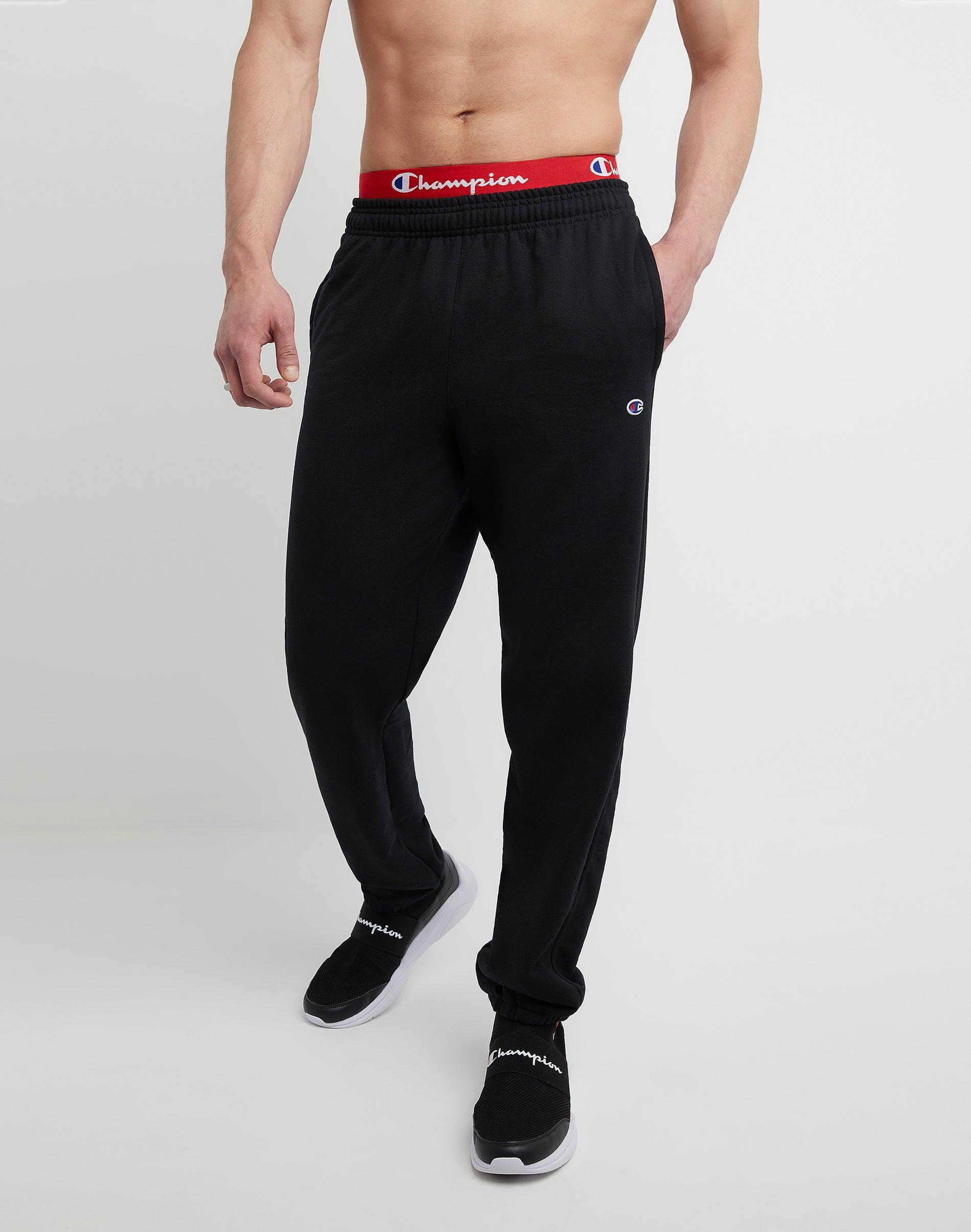 Mens Champion Powerblend Sweatpants, Cinched Hem, C Logo (Big & Tall) Black LT Product Image