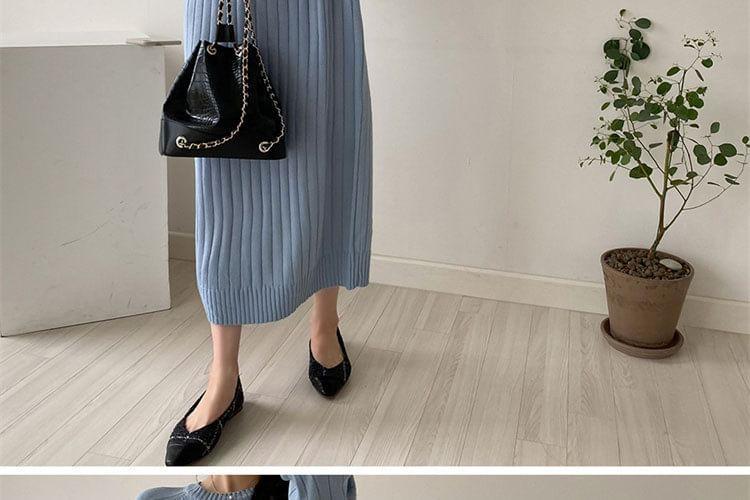 Long-Sleeve Crew Neck Plain Ribbed Maxi Sweater Dress Product Image