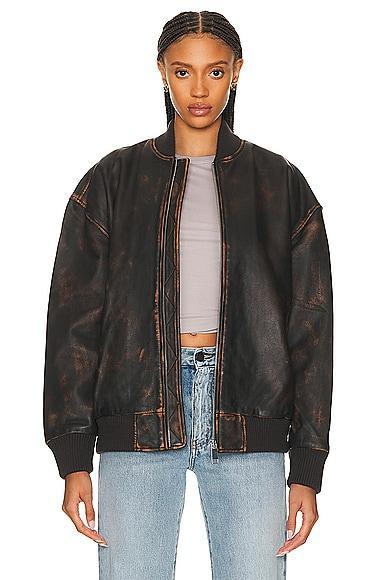 GRLFRND Distressed Leather Oversized Bomber Brown. (also in XS). product image