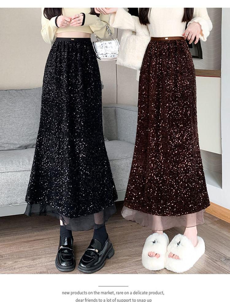 High Rise Sequined Midi Mermaid Skirt Product Image