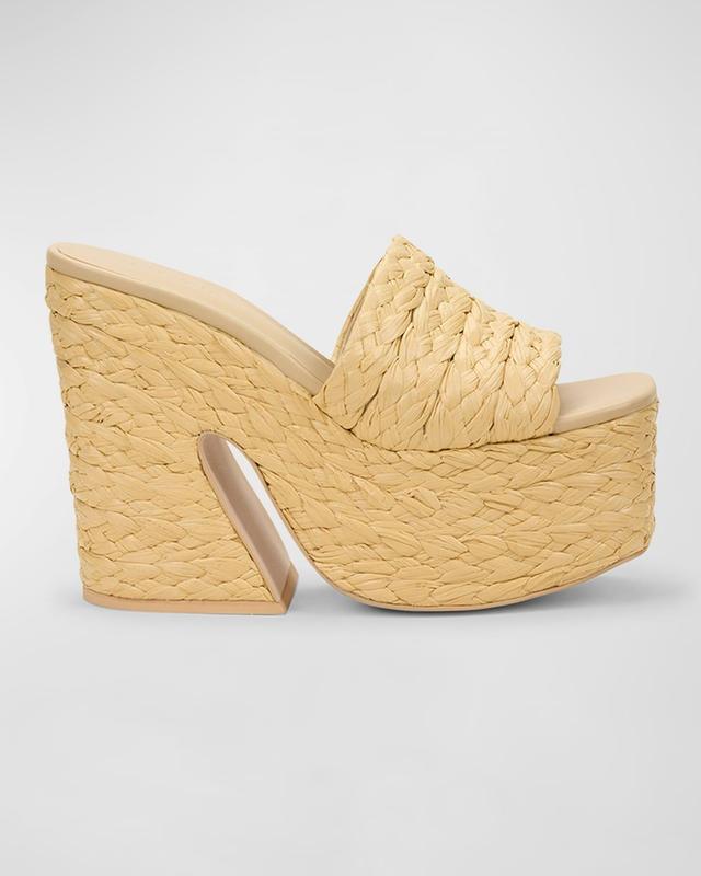 Cult Gaia - Daria Raffia Platform Mules - NeutralModa Operandi Product Image