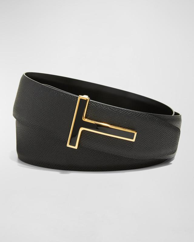 Mens Enamel T-Buckle Leather Belt Product Image