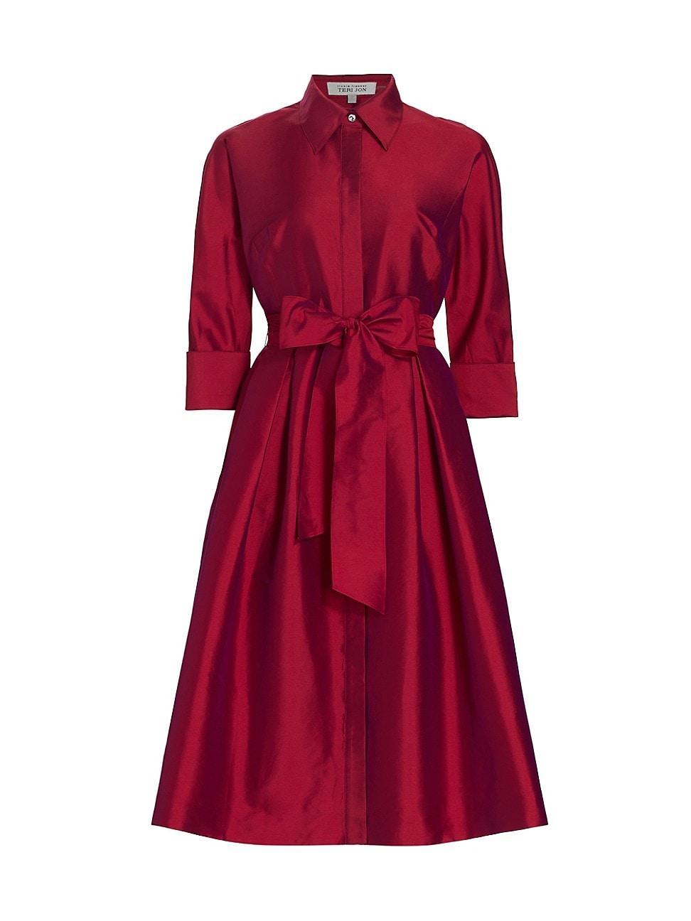 3/4-Sleeve Belted Midi Shirtdress Product Image