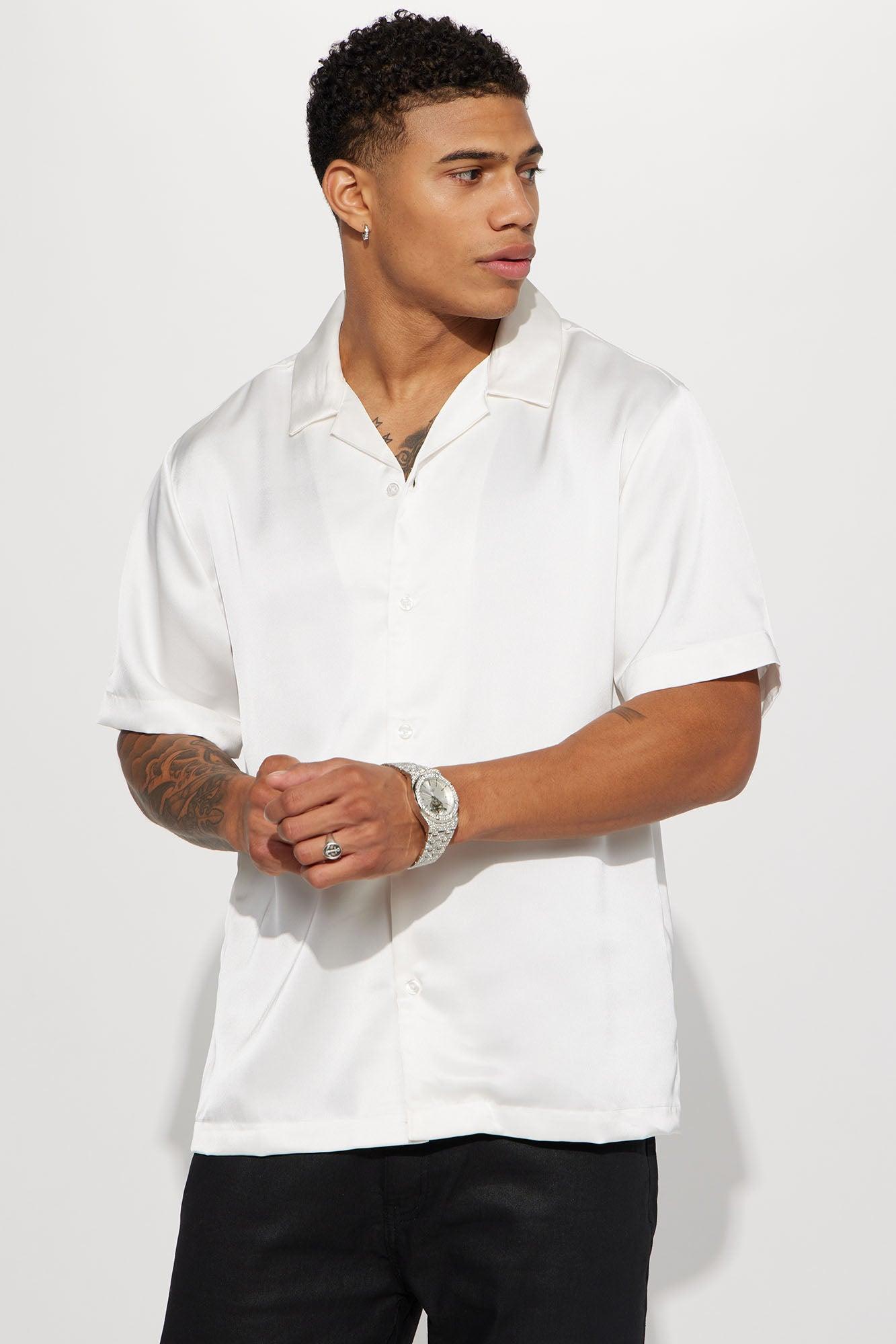 Links Satin Short Sleeve Button Up Shirt - Off White Product Image