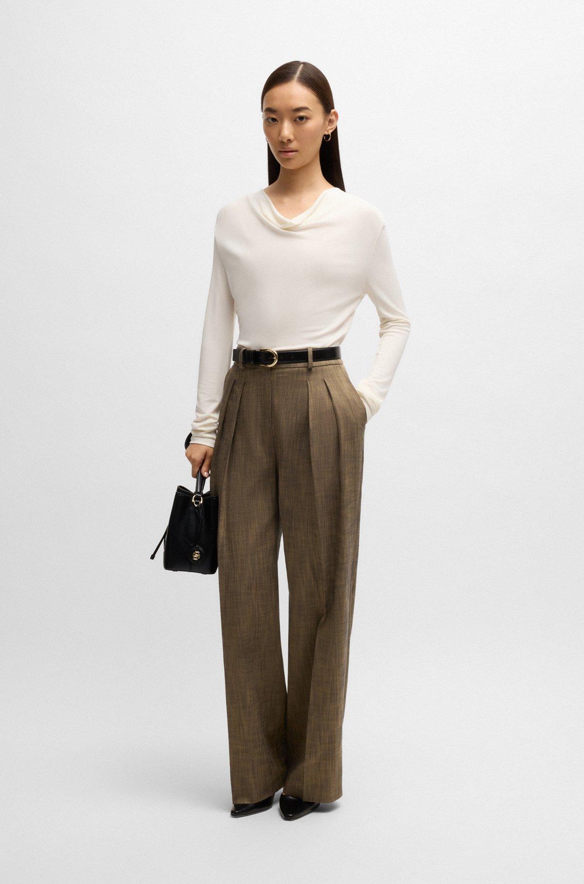 Long-sleeved top in stretch crepe with cowl neckline Product Image