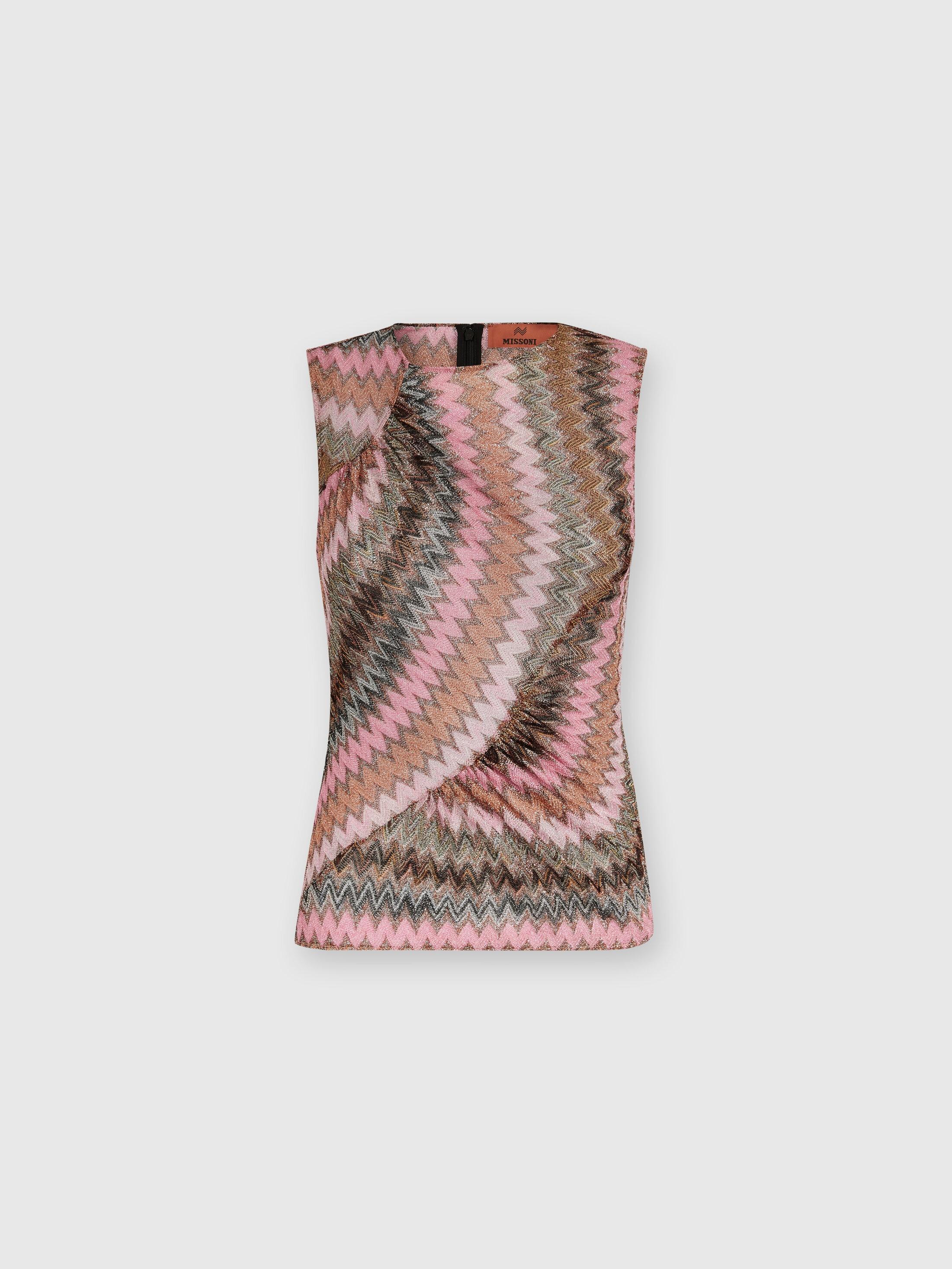 Sleeveless top in zig zag lamé viscose blend Product Image