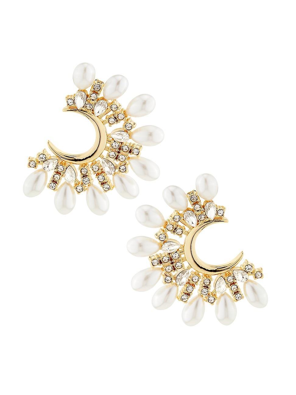 Womens Goldtone, Imitation Pearl & Crystal C-Shaped Earrings Product Image