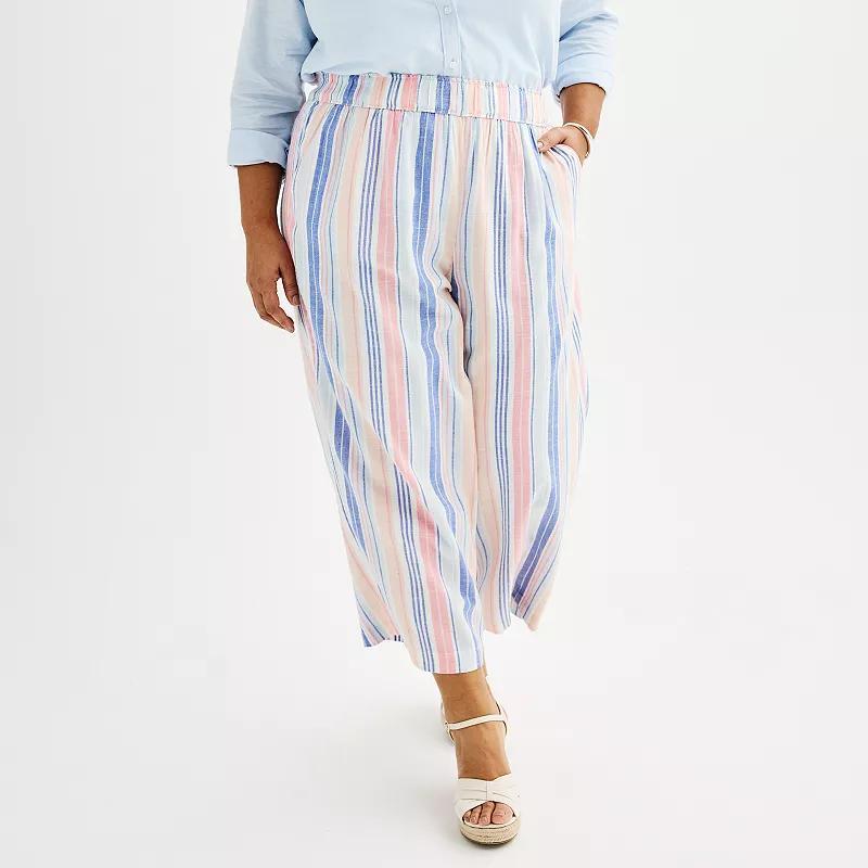 Plus Size Croft & Barrow Striped Wide Leg Cropped Pants, Womens Green Sunny Stripe Product Image