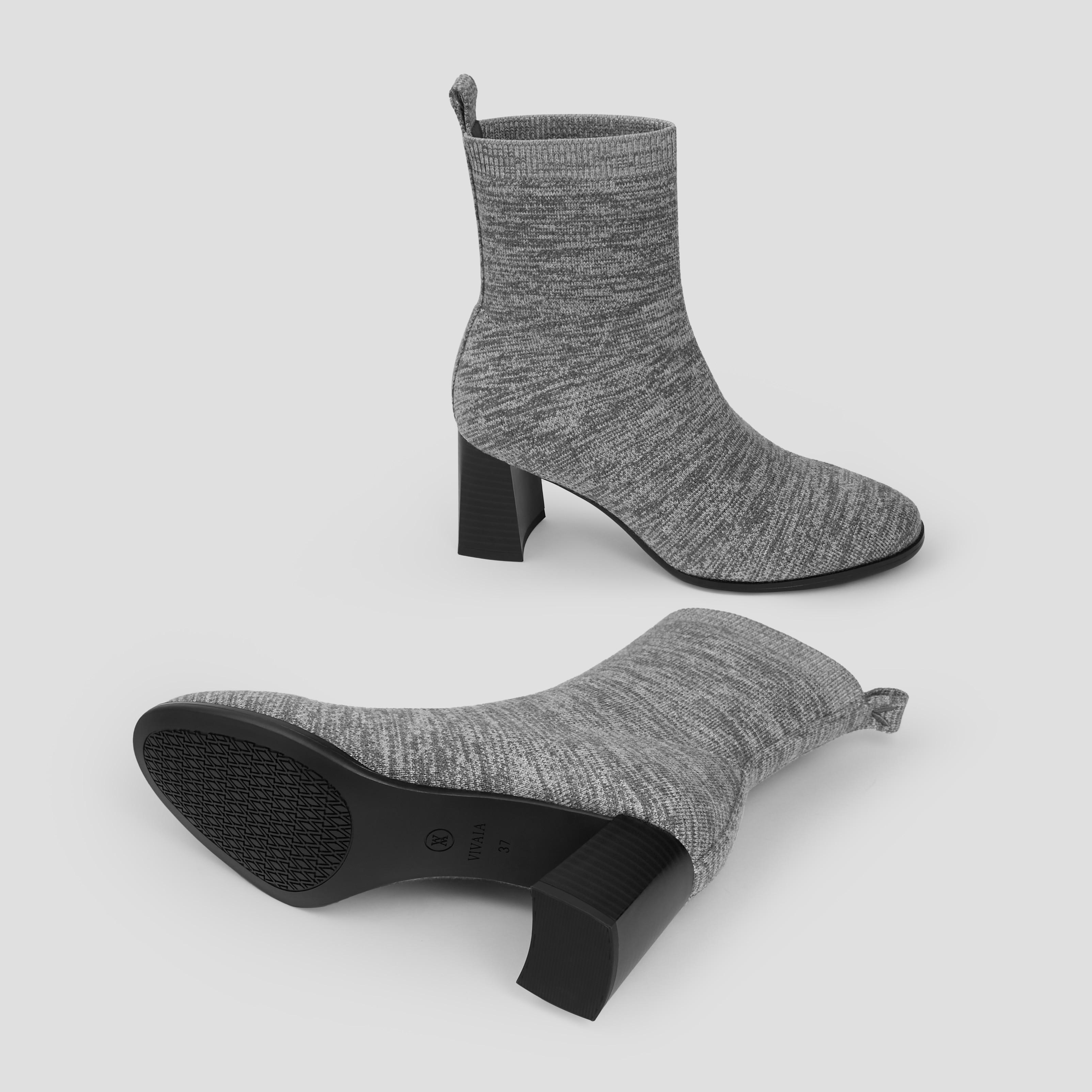 Round-Toe Wool Water-Repellent Heeled Boots (Thalita) Product Image