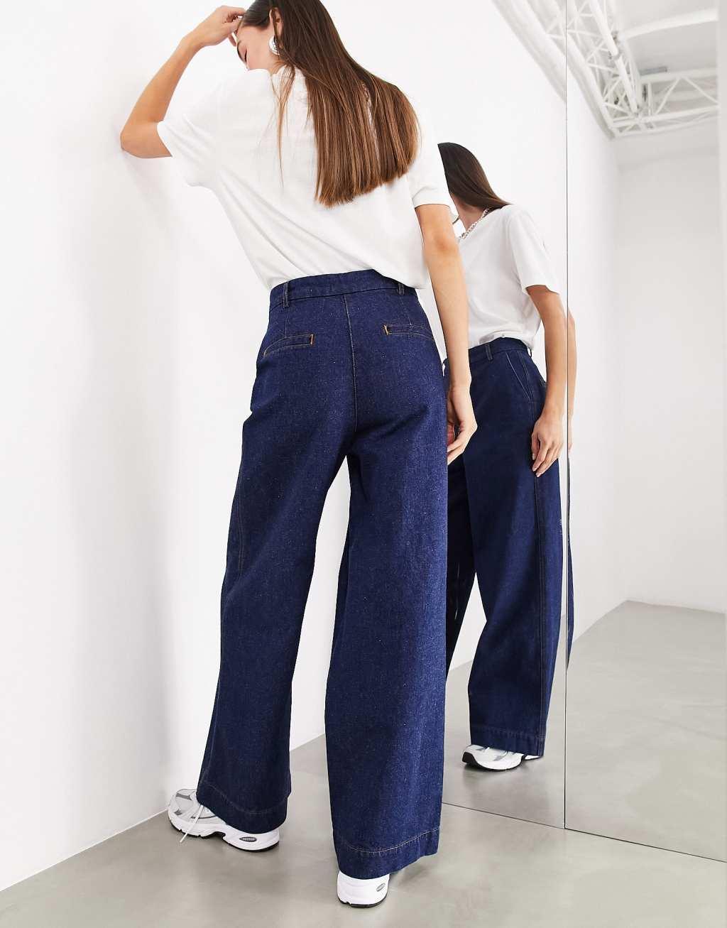 ASOS EDITION denim wide leg jean in indigo blue Product Image