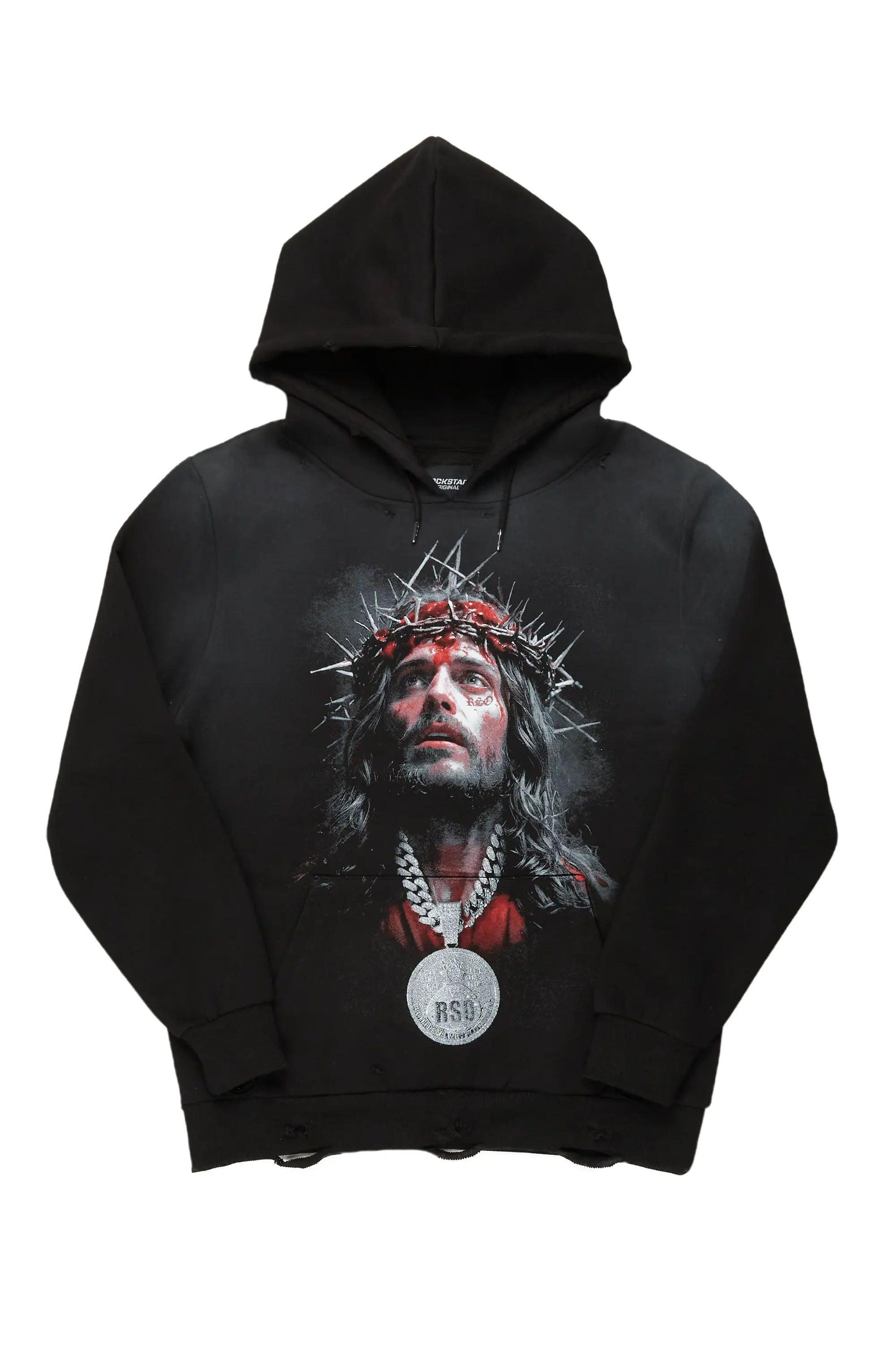 Amina Black Distressed Graphic Hoodie Male Product Image