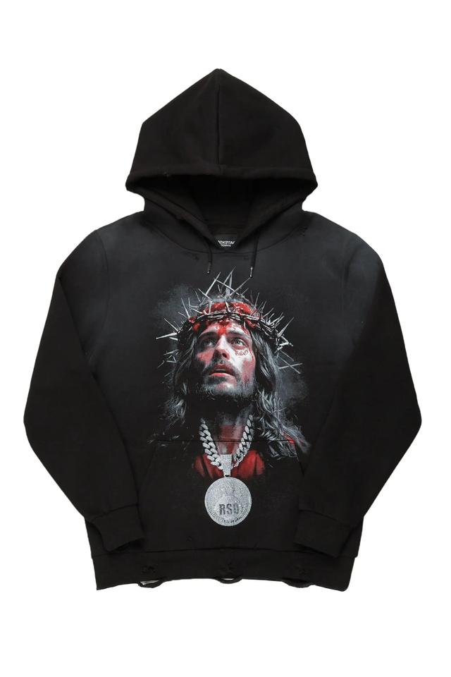 Amina Black Distressed Graphic Hoodie Male Product Image