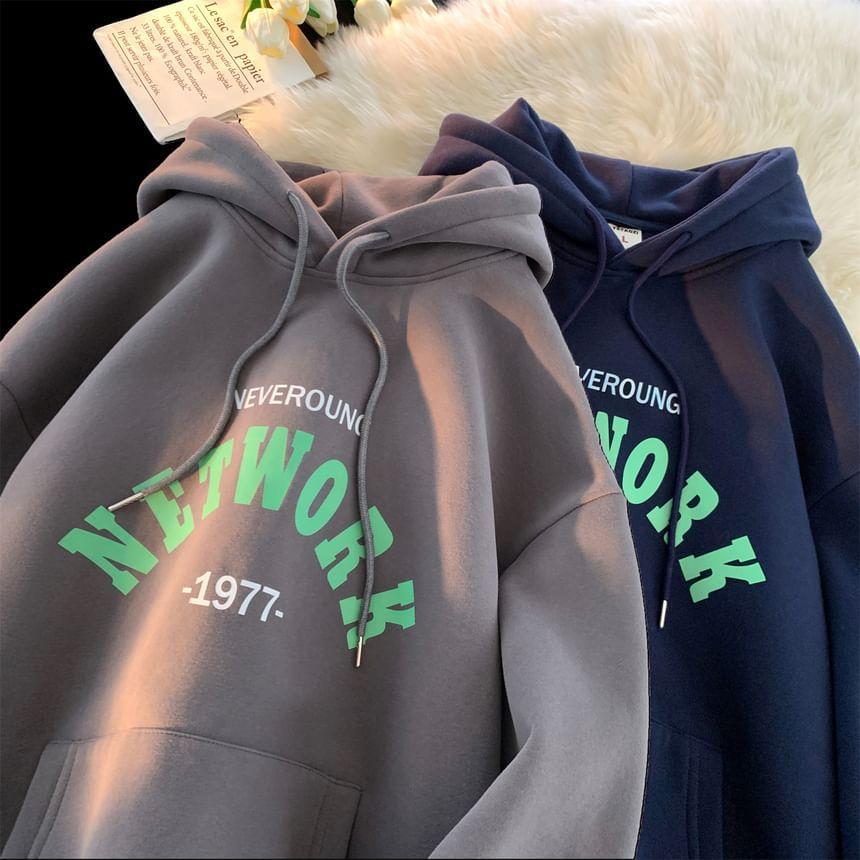 Lettering Drawstring Hoodie Product Image