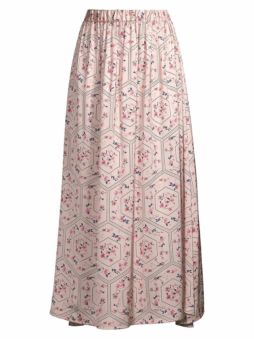 Womens Floral Print Pleated A-Line Maxi Skirt product image