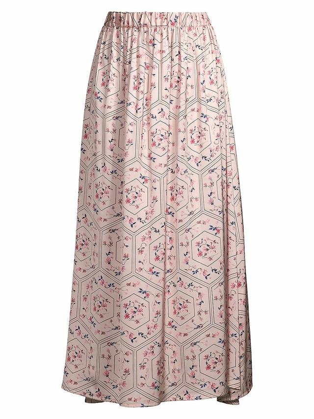 Womens Floral Print Pleated A-Line Maxi Skirt Product Image