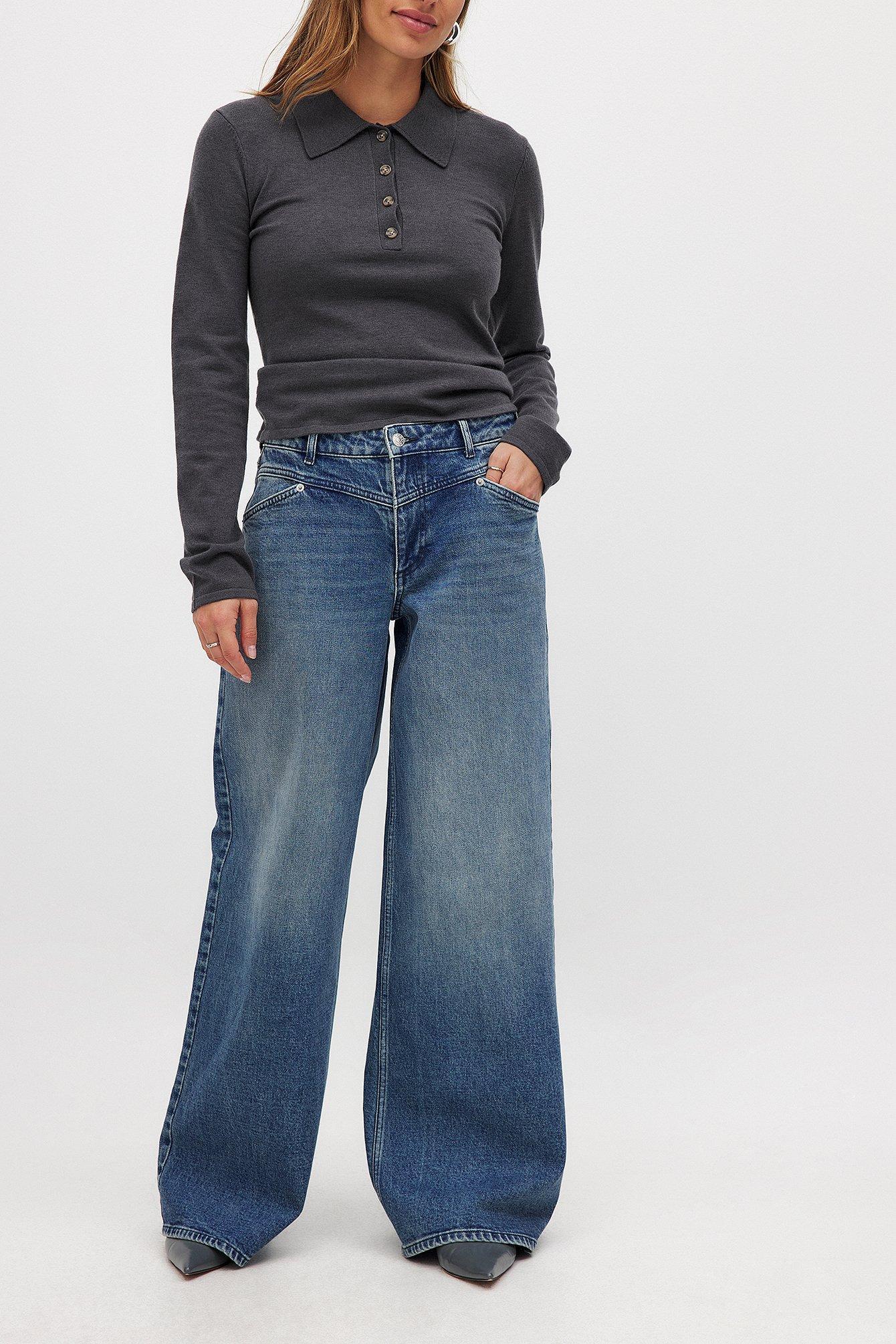 Low Waist Wide Leg Jeans with Seam Details Product Image